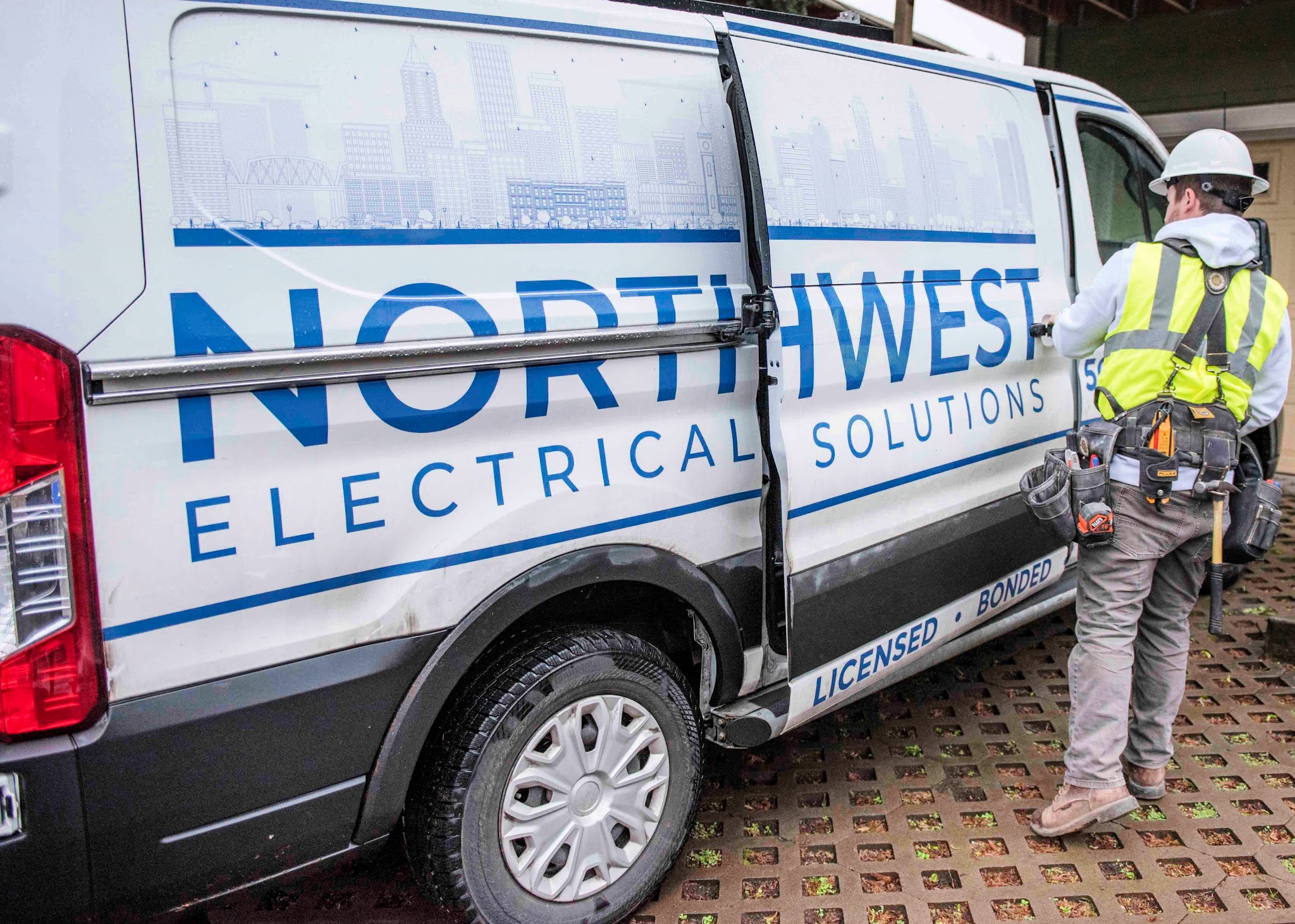 Close-up of the Northwest Electrical Solutions branded service van